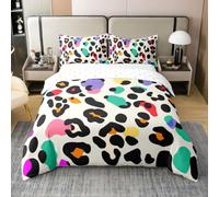 Homewish Housse de Couette 140x200 Enfant Coton Léopard Parure de Lit Imprimé Peau Animale Colorée Sets de Housses de Couettes Imprimé Guépard Couvre Lit Motif Peau Camouflage Chat Panthera Afrique