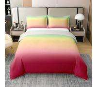 Homewish Housse de Couette 140x200 Enfant Coton Ombre,Parure de Lit Vert Menthe Jaune Pâle Rose Rouge,Sets de Housses de Couettes Gradient d'arc-en-Ciel Abstrait,Couvre Lit Aquarelle Tie Dye Bohémien