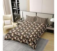 Homewish Housse de Couette 140x200 Enfant Coton Ours, Parure de Lit Cerf, Sets de Housses de Couettes Adolescents Hommes Femmes Bois Patchwork Feuille Raye Elk, Couvre Lit Pin Cones Moose Plaid Grille