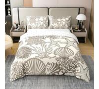 Homewish Housse de Couette 140x200 Enfant Coton Thème Côtier, Parure de Lit Animaux Marins Mignons, Sets de Housses de Couettes Monde sous-Marin de Dessin Animé, Couvre Lit Esquisses d'animaux de Mer
