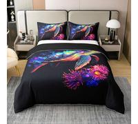 Homewish Housse de Couette 140x200 Enfant Coton Tortue de Mer Parure de Lit Vie sous-Marine Sets de Housses de Couettes Imprimé Tortue Coloré Couvre Lit Océan Estival