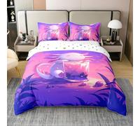 Homewish Housse de Couette 140x200 Enfant Coton Violet Rose Axolotl, Parure de Lit Filles Dessert Lait Thé, Sets de Housses de Couettes Dreamy Galaxy Stars Moon, Couvre Lit Fantasy Violet