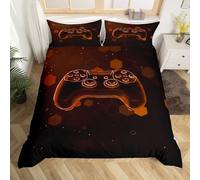 Homewish Housse de Couette 140x200 Enfant Gamer Garçons, Parure de Lit Joystick, Sets de Housses de Couettes Garçons Adolescents Gamepad Hexagon Spots 3D, Couvre Lit Pein D'Abeil de Géométrie Brune
