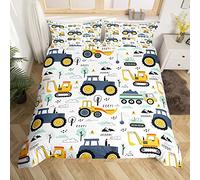 Homewish Housse de Couette 140x200 Enfant Garçon, Parure de Lit Carnet de Dessins Animés pour Ados, Ensemble de Literie Construction, Housse Couette Excavateur Tracteur Camions, 2 Pièces