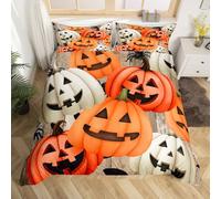 Homewish Housse de Couette 140x200 Enfant Halloween Citrouille,Parure de Lit Citrouilles Drôles,Sets de Housses de Couettes Teile D'Araignée Gothique Garçons Filles Citrouilles d'automne Gothiques