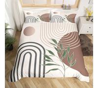 Homewish Housse de Couette 140x200 Enfant Moderne du Milieu du Siècle,Parure de Lit Boho Vintage Abstrait Botanique Feuille de Palmier Minimaliste Géométrique Gris Marron Ligne Art Retro Simple