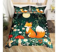 Homewish Housse de Couette 140x200 Enfant Renard Orange, Parure de Lit 1 Personne Renard Animaux Kawaii, Sets de Housses de Couettes Nuit de Lune Esthétique, Couvre Lit Imprimées Réversibles