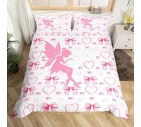Homewish Housse de Couette 140x200 Enfant Rose Adorable, Parure de Lit Fille Fée, Sets de Housses de Couettes Nœud Simple Couvre Lit Fée de La Forêt Esthétique Rose Clair