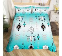 Homewish Housse de Couette 140x200 Enfant Western Parure de Lit Crâne Longhorn Sets de Housses de Couettes Attrape-Rêves Couvre Lit Sud-Ouest Aztèque