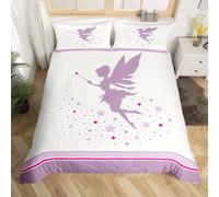 Homewish Housse de Couette 140x200 Fille Fée, Parure de Lit Enfant Étoiles Violettes Lilas pour Tout-Petits, Sets de Housses de Couettes Fée Élégante Violet Blanc, Couvre Lit Princesse Kawaii