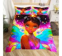 Homewish Housse de Couette 140x200 Fille Noir, Ensemble de Literie Fille Afro, Parure de Lit Magique de Princesse Africaine Américaine, Décoration de Chambre avec Papillon de Rêve Esthétique