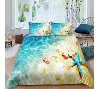 Homewish Housse de Couette 140x200 Océan, Parure de Lit Plage, Ensemble de Literie Thème Nature Côtière, Décoration de Chambre Bleue, Housse Couette Hawaïenne, Sarcelle, 1 Taie d'oreiller