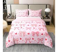 Homewish Housse de Couette 200x200 Coton Adolescent Fille Coquette Bow,Parure de Lit Enfant Arc Rose,Literie Princesse Rêveuse Rose Clair,Couvre Lit Préppy Rouge Love Heart Bowknot