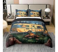 Homewish Housse de Couette 200x200 Coton Camping,Parure de Lit Enfant Galaxy Stars Oil Painting Camper,Sets de Housses de Couettes Camfire Tent Camp Voiture de Voyage Cabine Rustique de La Grange