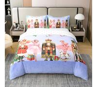 Homewish Housse de Couette 200x200 Coton Enfants Casse-Noix,Parure de Lit Enfant Fille Bleu Noël,Literie Enfants Adultes Princesse Rose Ballet,Couvre Lit Étoiles Carousel Soldat Noël Pin Tree
