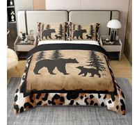 Homewish Housse de Couette 200x200 Coton Famille d'ours Rustique,Parure de Lit Enfant Pays de Faune Sauvage Vintage,Couvre Lit Bois de Ferme Occidentale Garçons Filles Pin Tree Leopard Imprimer