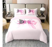 Homewish Housse de Couette 200x200 Coton Lettre H,Parure de Lit Enfant Bowknot,Sets de Housses de Couettes Filles Femmes Rose Ruban Arc Papillon Ailes Mignon,Couvre Lit Antennes Fille Coquette Kawaii