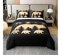 Homewish Housse de Couette 200x200 Coton Modèle d'ours Noir, Parure de Lit Enfant Thème Rustique de Bois, Sets de Housses de Couettes Retro Cabin Lodge, Couvre Lit Chasse Au Pays