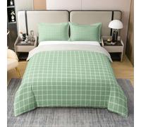 Homewish Housse de Couette 200x200 Coton Plaid | Parure de Lit Enfant Vert Blanc Sets de Housses de Couettes Damier Classique Couvre Lit