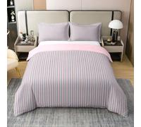 Homewish Housse de Couette 200x200 Coton Rayé Abstrait Rose Bleu