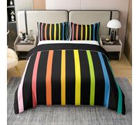 Homewish Housse de Couette 200x200 Coton Rayé Coloré Parure de Lit Enfant Motif Rayures Abstraites Modernes Sets de Housses de Couettes Rayures Simples Arc en Ciel Couvre Lit Minimaliste Géométrique