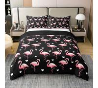 Homewish Housse de Couette 200x200 Coton Roses Flamant Roses Cœur | Parure de Lit Enfant Chic Dessin Animé Flamant Roses Sets de Housses de Couettes Décor Chambre Coquette Féminin Couvre Lit