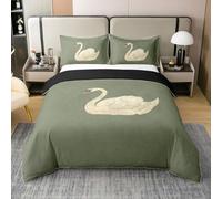 Homewish Housse de Couette 200x200 Coton Vintage Cygne,Parure de Lit Enfant Animal Classique,Sets de Housses de Couettes Cygne Oiseau d'eau Ferme,Couvre Lit Zwaan Animaux Sauvages Peinture À l'huile