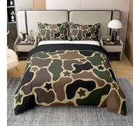 Homewish Housse de Couette 200x200 Enfant Coton Camouflage,Parure de Lit Camo Étoiles Imprimer,Sets de Housses de Couettes Adultes Femmes Guerre Militaire Géométrique,Couvre Lit Armée Vert Brun