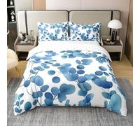 Homewish Housse de Couette 200x200 Enfant Coton Feuilles D'Eucalyptus Bleu,Parure de Lit Feuilles Botaniques,Sets de Housses de Couettes Aquarelle Eucalyptus,Couvre Lit Feuilles et Branches