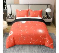 Homewish Housse de Couette 200x200 Enfant Coton Galaxie Orange,Parure de Lit Planète du Ciel Étoilé,Sets de Housses de Couettes Adolescents Constellation,Couvre Lit Espace Nuit Ciel Étoilé Espace