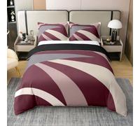 Homewish Housse de Couette 200x200 Enfant Coton Géométrique | Parure de Lit Rouge Bourgogne Sets de Housses de Couettes Contemporaine Art Modernee Couvre Lit