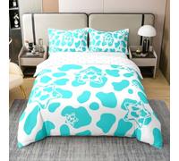 Homewish Housse de Couette 200x200 Enfant Coton Impression de Vache Bleue du Ciel,Parure de Lit Cuir de Vache,Sets de Housses de Couettes Animaux Occidentaux,Couvre Lit Ferme Taureau Bovin Kawaii