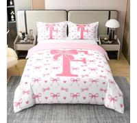 Homewish Housse de Couette 200x200 Enfant Coton Lettre Initiale F,Parure de Lit Arcs Roses,Sets de Housses de Couettes Enfants Teens Dreamy Princess Style,Couvre Lit Modèle de Cœur Bow Tie Magique