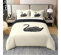 Homewish Housse de Couette 200x200 Enfant Coton Vintage Cygne,Parure de Lit Animal Classique,Sets de Housses de Couettes Cygne Noir Oiseaux d'eau Ferme Zwaan Animaux Sauvages Peinture À l'huile
