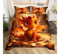 Homewish Housse de Couette 200x200 Enfant Dragon Mignon avec 2 Taies d'oreiller, Parure de Lit Jungle Magique pour Garçon Fille, Sets de Housses de Couettes Animaux Sauvage, Couvre Lit Monde Rêvé