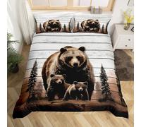 Homewish Housse de Couette 200x200 Enfant Famille D'Ours,Parure de Lit Enfant Animal D'Ours Noir,Sets de Housses de Couettes Vie Sauvage de Ferme Vintage Enfants Garçons Filles Chasse Rustique À Thème