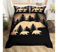 Homewish Housse de Couette 200x200 Enfant Modèle d'ours Noir, Parure de Lit Enfant Thème Rustique de Bois, Sets de Housses de Couettes Retro Cabin Lodge, Couvre Lit Chasse Au Pays