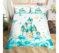 Homewish Housse de Couette 200x200 Enfant Princesse, Parure de Lit pour Filles Castle Butterfly, Sets de Housses de Couettes Girly Coquette Butterflies, Couvre Lit Lune et Étoiles Esthétique