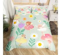 Homewish Housse de Couette 200x200 Fille Fée Fleurie, Parure de Lit Fée Coloré Kawaii pour Chambre d'enfant, Sets de Housses de Couettes Fleur de Marguerite, Couvre Lit Fleurs de Champignon