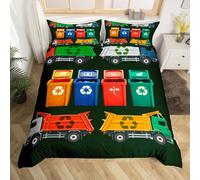 Homewish Housse de Couette 200x200 Garcon Camion À Ordures, Parure de Lit Enfant Camion de Recyclage, Sets de Housses de Couettes Poubelle Imprimée, Couvre Lit Véhicule Voiture, Microfibre