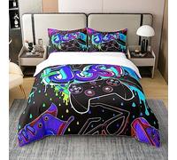 Homewish Housse de Couette 200x200 Jeux Ado en Coton, Ensemble de Literie Manette de Jeu Noire, Cadeaux pour Garçon Enfant, Parure de Lit Joueur Gaming, Décor de Chambre Coloré, Noir