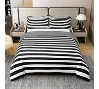 Homewish Housse de Couette 200x200 Rayée en Coton, Ensemble de Literie À Rayures Noires et Blanches pour Enfants Femmes Hommes, Parure de Lit Farmhouse À Rayures Tiquetées, Réversible
