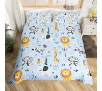 Homewish Housse de Couette 220x240 Animaux de La Jungle, Parure de Lit Enfant Animaux Sauvages Mignons, Sets de Housses de Couettes Motif de Dessin Animé Singe Lion Girafe Couvre Lit Kawaii