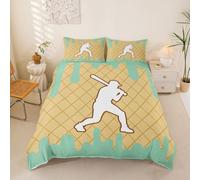 Homewish Housse de Couette 220x240 Baseball Parure de Lit Enfant Glace Vert Brun Sets de Housses de Couettes Imprimé Dessert Coloré Mignon Couvre Lit Jeu de Balle Sportif