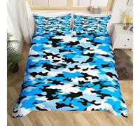 Homewish Housse de Couette 220x240 Camouflage Bleu,Parure de Lit Enfant Camo Militarily Tie Dye,Sets de Housses de Couettes La Campagne Rétro de L'Armée des,Couvre Lit Géométrique À Thème Militaire