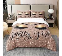 Homewish Housse de Couette 220x240 Cils en Coton, Ensemble de Literie Cils de Licorne, Parure de Lit Élégante et Pailletée, Couvre Lit À Diamants, Décoration Intérieure, 3 Pièces, Doux