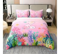 Homewish Housse de Couette 220x240 Coton Axolotl Mignon,Parure de Lit Enfant Océan Côtier,Sets de Housses de Couettes Rose Personnalisé Initiale Z Enfants Garçons Filles Adultes Kawaii Sea Life