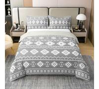 Homewish Housse de Couette 220x240 Coton Aztèques du Sud-Ouest,Parure de Lit Enfant Boho Occidental,Sets de Housses de Couettes Teenage Garçons Navajo Modèle Tribal Géométrique Ethnique Grise