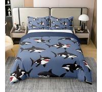Homewish Housse de Couette 220x240 Coton Baleine Tueuse Noire, Parure de Lit Enfant Côtière, Sets de Housses de Couettes Tween Garçons Filles Océan Vie Marine, Couvre Lit Animaux de Mer