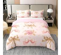 Homewish Housse de Couette 220x240 Coton Bouchon d'or, Parure de Lit Enfant Adolescents Adultes Fleur de Rose Romantique, Sets de Housses de Couettes Cravate Florale, Couvre Lit Coquette Arc Rêveux